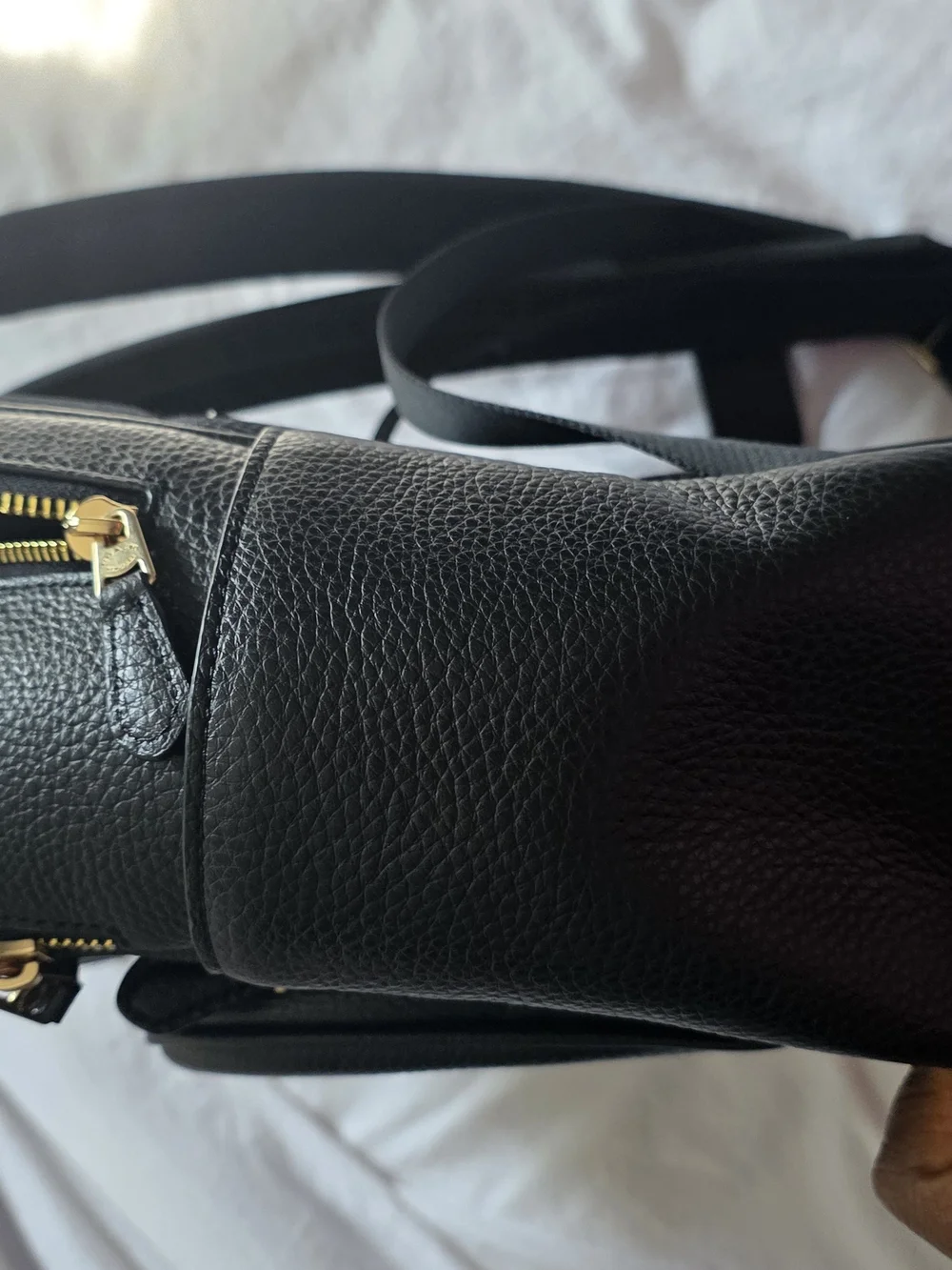 Coach Black Leather Backpack with Gold Zippers